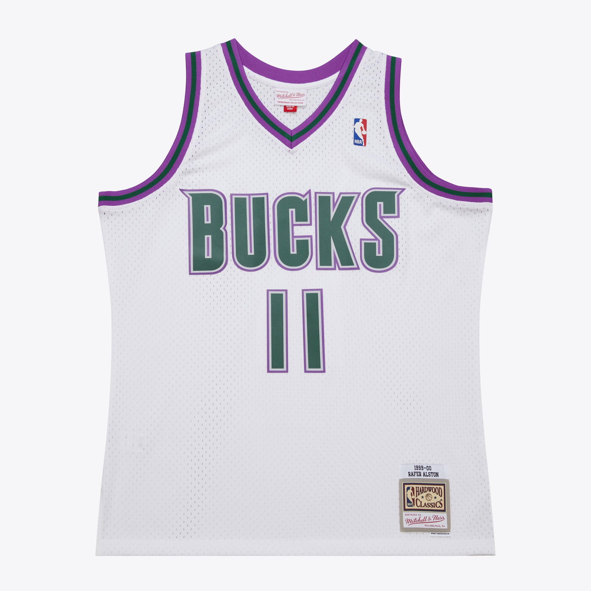 Mens Mitchell & Ness NBA WHITE JERSEY BUCKS 1999 RAFER ALSTON