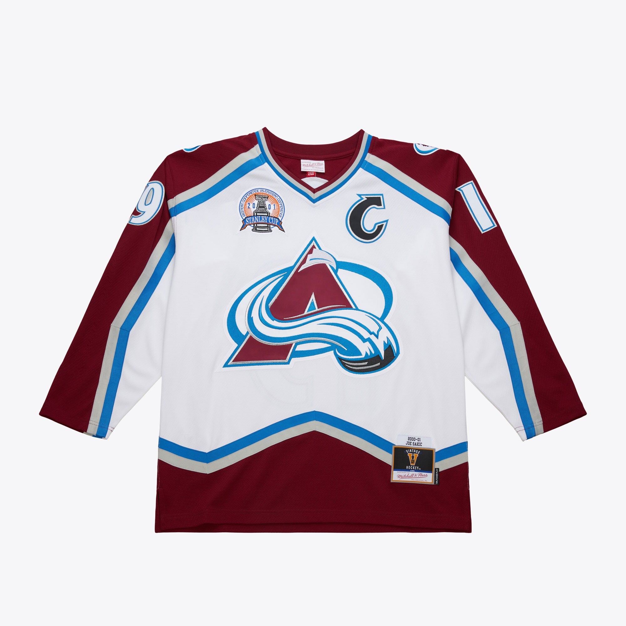 Mens Mitchell & Ness NHL WHITE JERSEY AVALANCHE 2000 JOE SAKIC