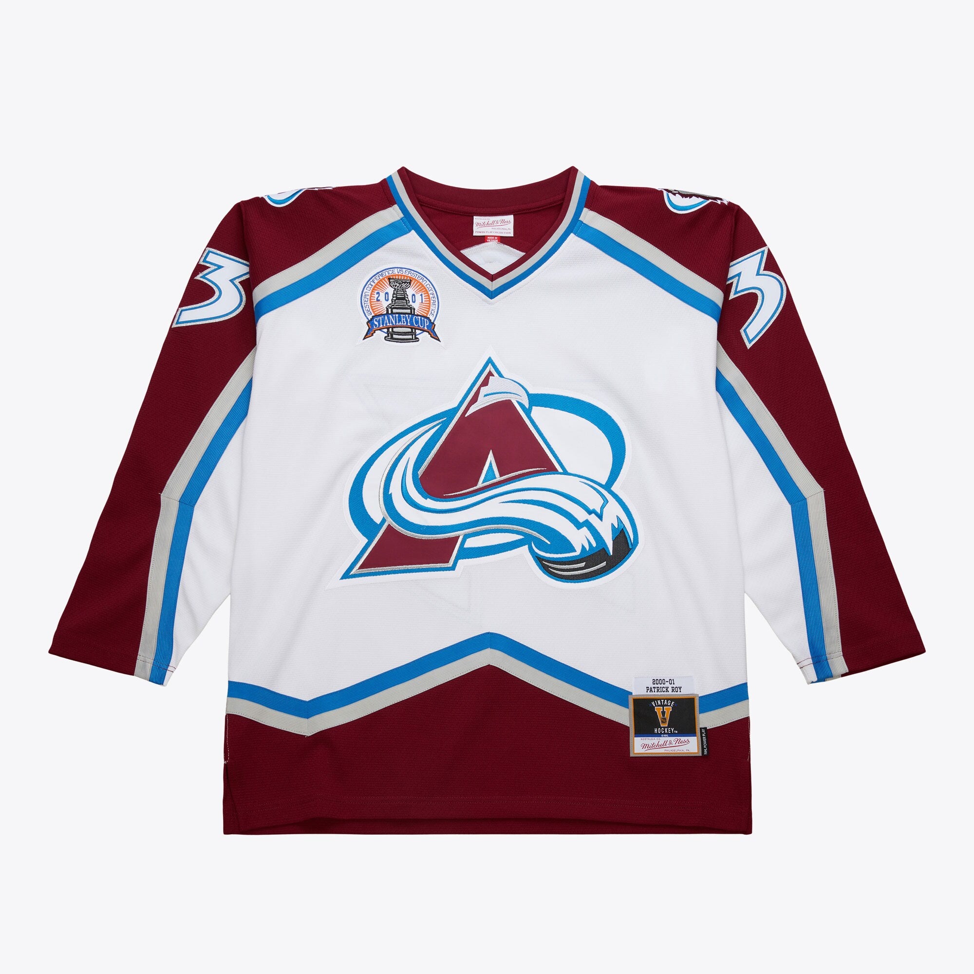 Mens Mitchell & Ness NHL WHITE JERSEY AVALANCHE 2000 PATRICK ROY