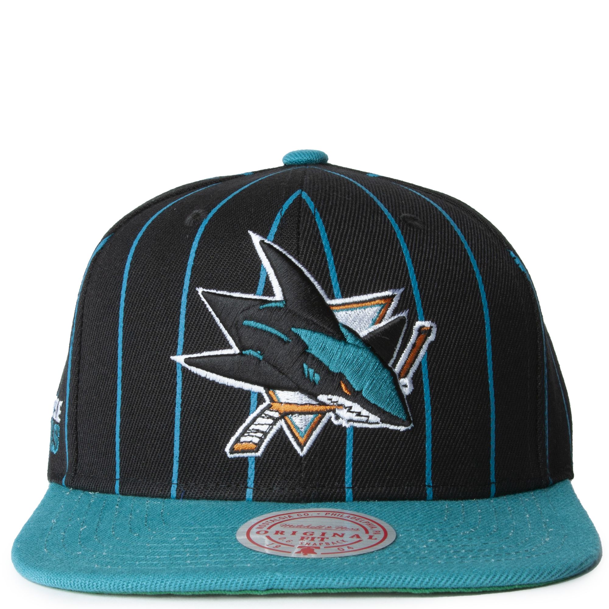 MENS MITCHELL & NESS NHL TEAM PIN SNAPBACK SHARKS - BLACK