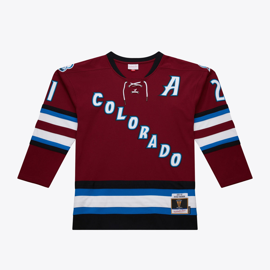 Mens Mitchell & Ness NHL DARK ALTERNATE JERSEY AVALANCHE 2001 PETER FORSBERG