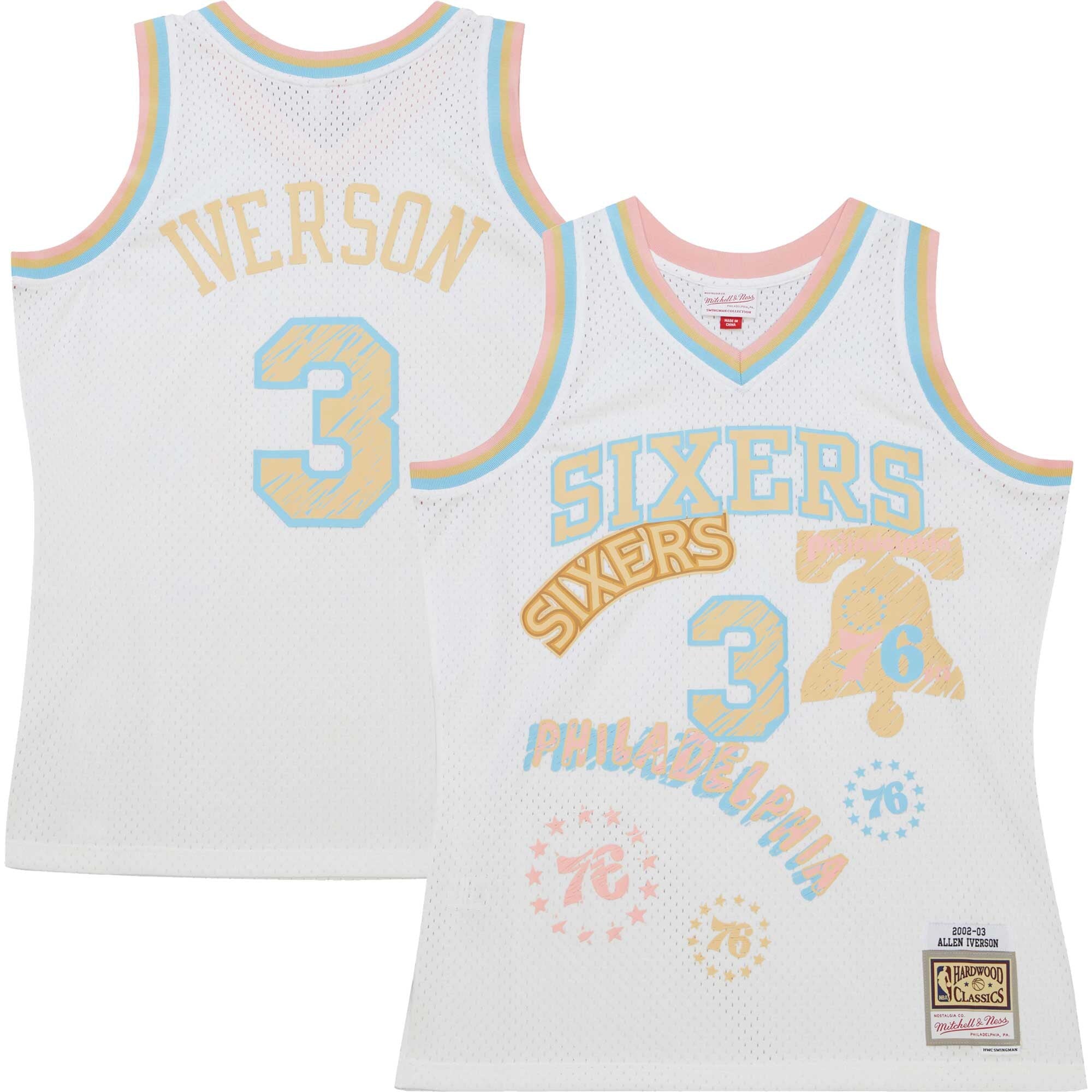MENS MITCHELL & NESS SIDEWALK SKETCH SWINGMAN JERSEY 76ERS 2002 ALLEN IVERSON