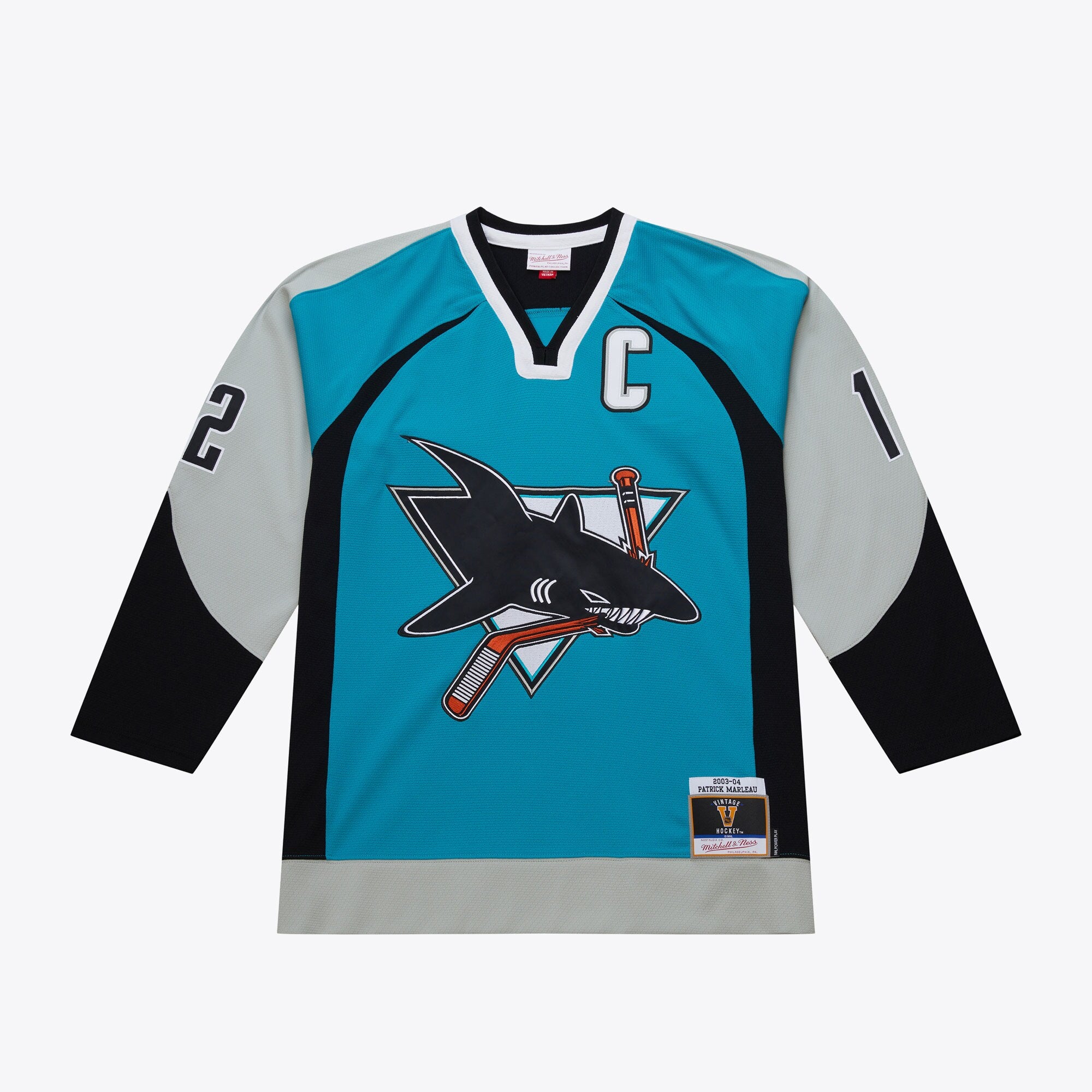 Mens Mitchell & Ness NHL TEAL JERSEY SHARKS 2003 PATRICK MARLEAU