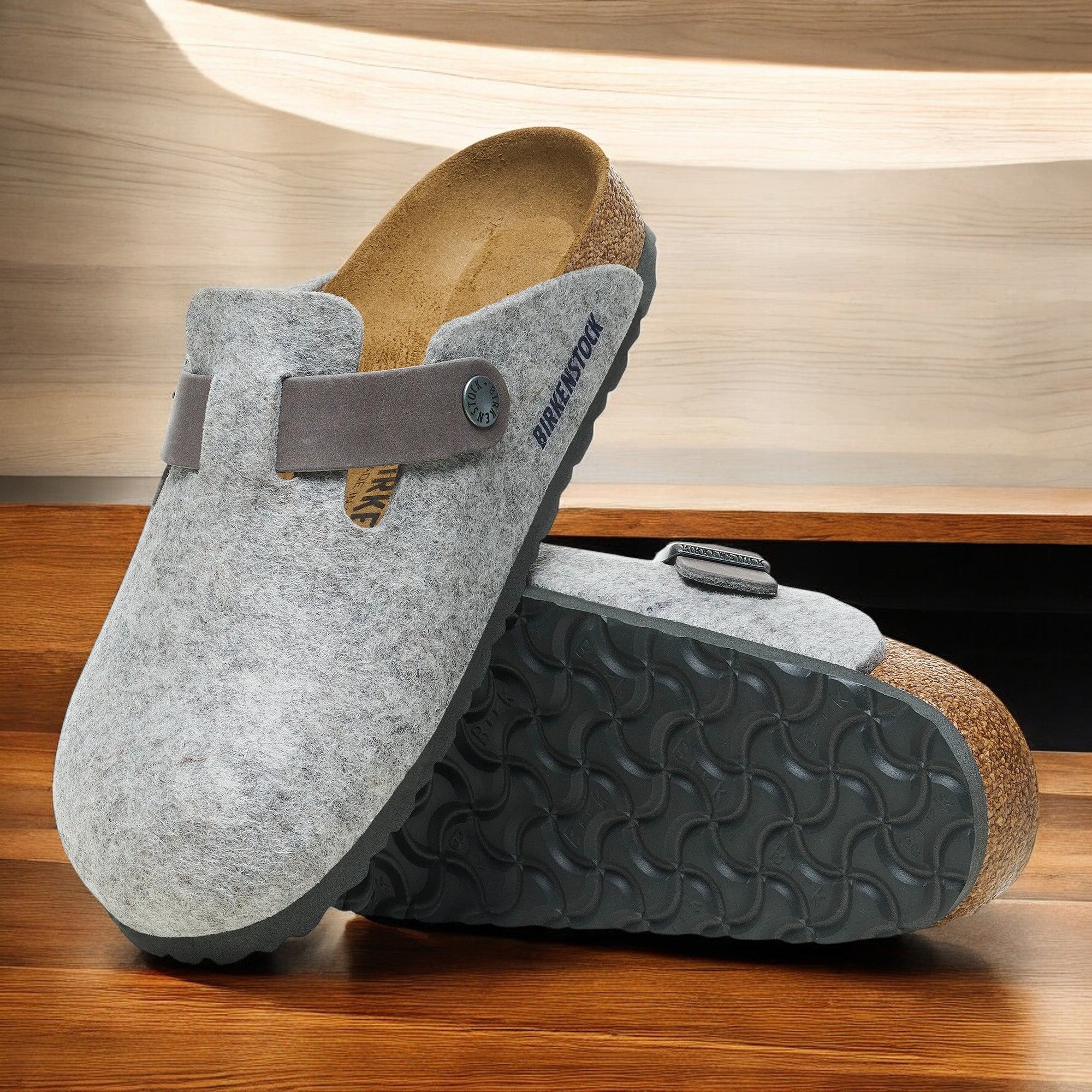 [1026149] Unisex Birkenstock BOSTON NATURAL LEATHER-FELT 'REGULAR FIT'