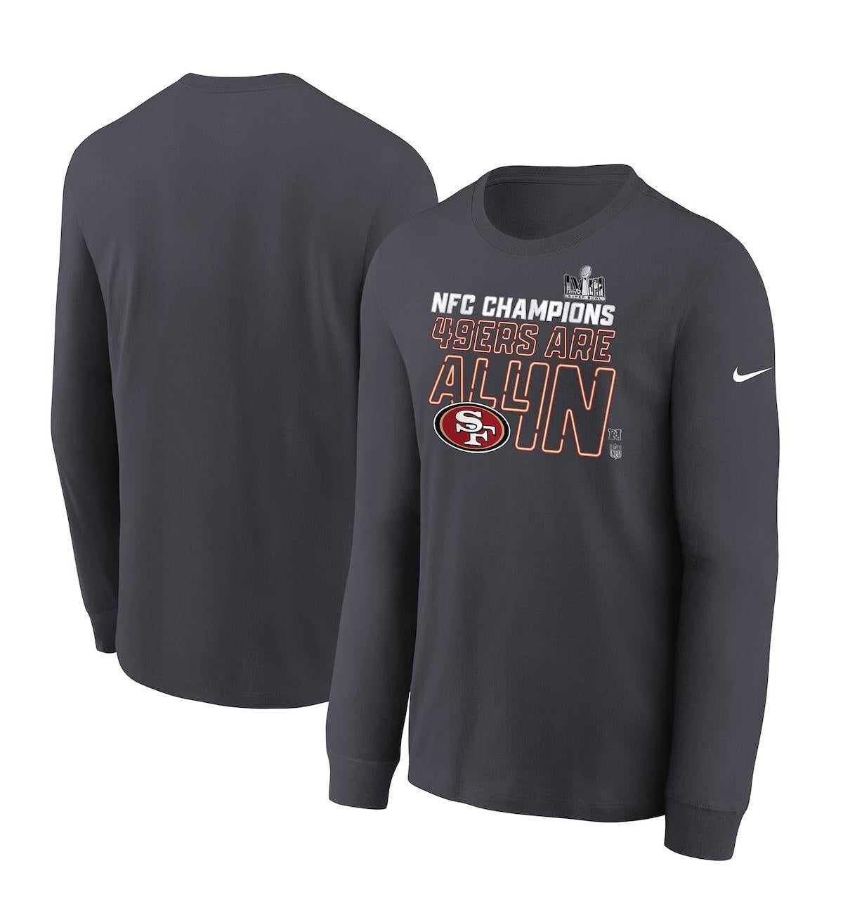 [9Z1B7NFJ8NK749] YOUTH NIKE 49ERS 2023 NFC CHAMPIONS LOCKER ROOM TROPHY LONG SLEEVE T-SHIRT