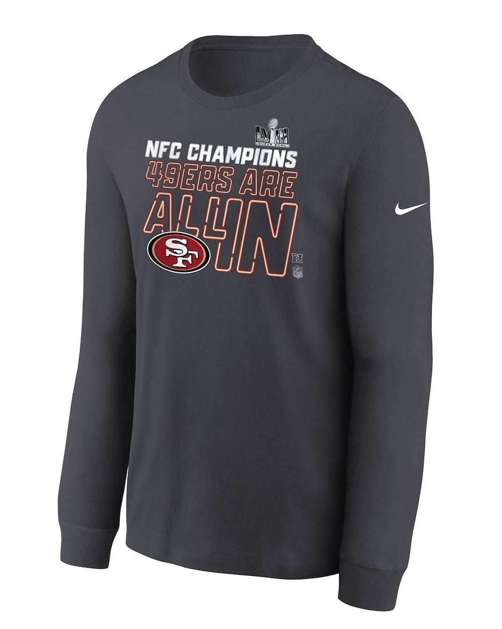 [9Z1B7NFJ8NK749] YOUTH NIKE 49ERS 2023 NFC CHAMPIONS LOCKER ROOM TROPHY LONG SLEEVE T-SHIRT