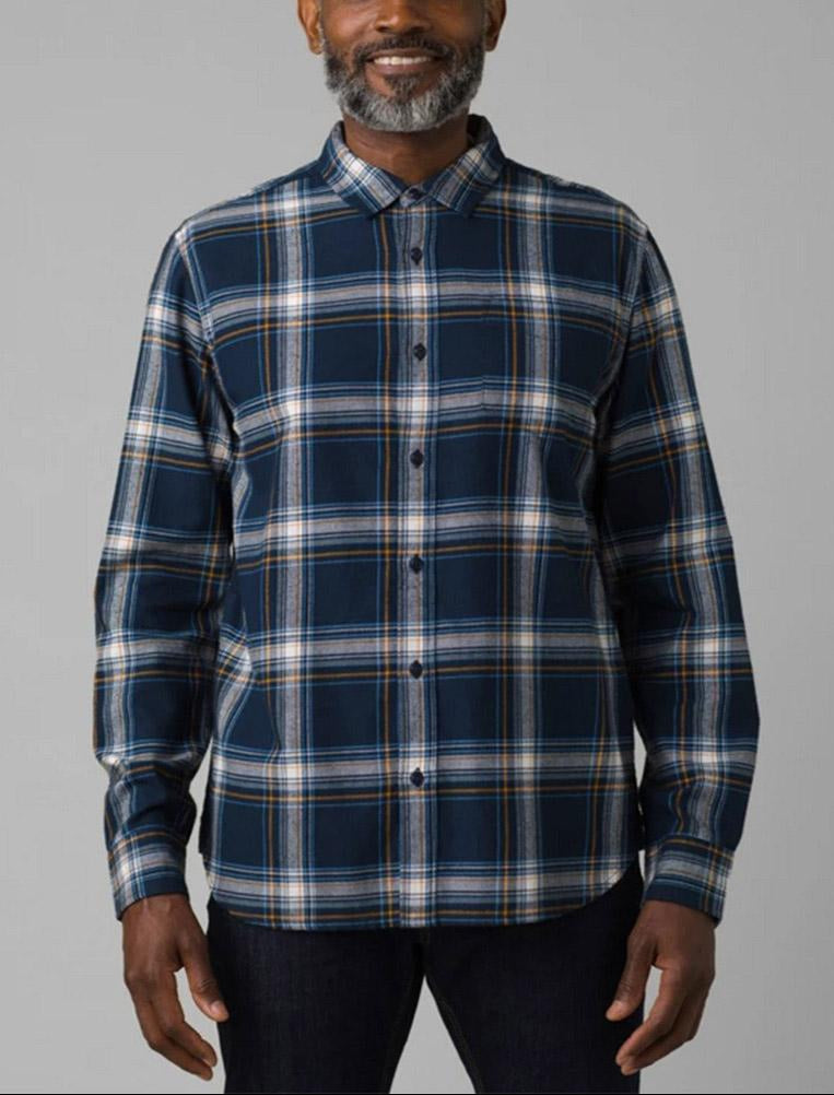 [1964381-NAUTICAL] MENS PRANA LOS FELIZ FLANNEL BUTTON DOWN PLAID LS SHIRT