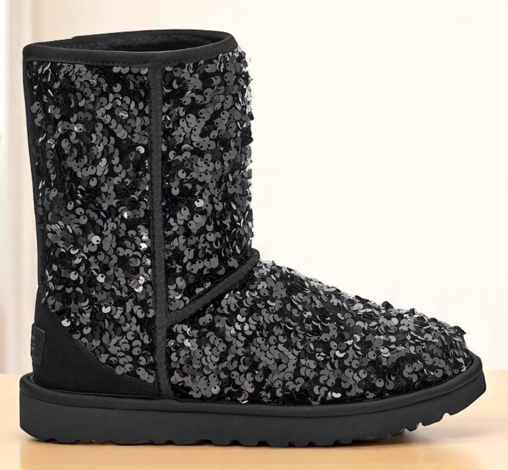 [1130650-BLK] Womens UGG CLASSIC SHORT CHUNKY SEQUIN BOOT