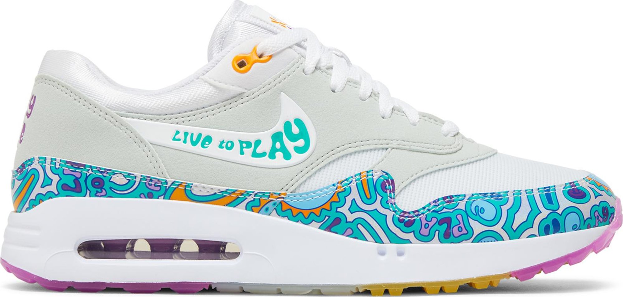 [DV1407-100] MENS NIKE AIR MAX 1 '86 OG GOLF NRG 'PLAY TO LIVE' - WHITE/LIGHT SILVER/FUCHSIA DREAM/CLEAR JADE