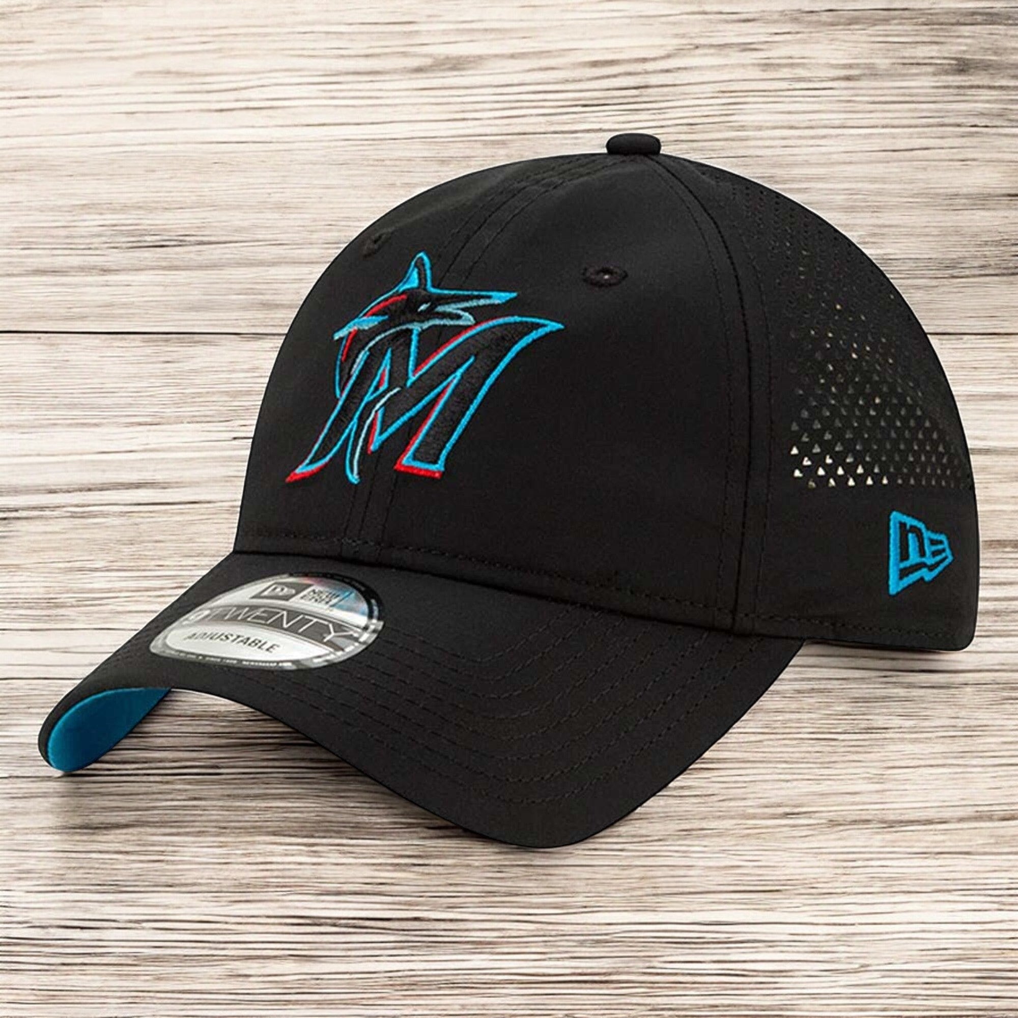 [11885640] Mens New Era MLB Perforated Pivot 9TWENTY Adjustable Hat - Marlins