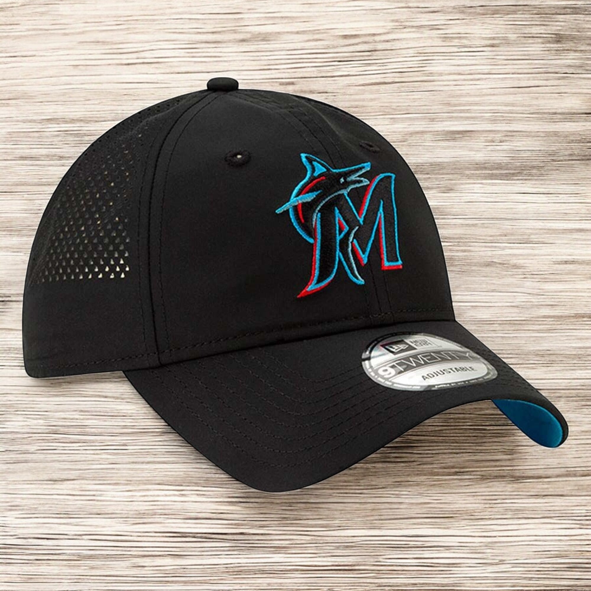 [11885640] Mens New Era MLB Perforated Pivot 9TWENTY Adjustable Hat - Marlins