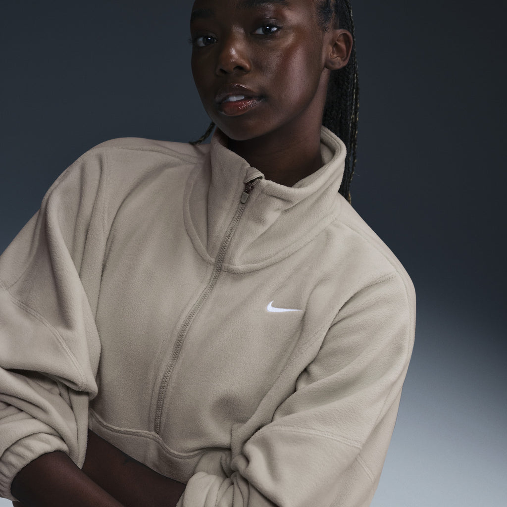 Mens Nike ONE THERMA-FIT OVERSIZED FLEECETOP MET HALFLANGE RITS VOOR DAMES