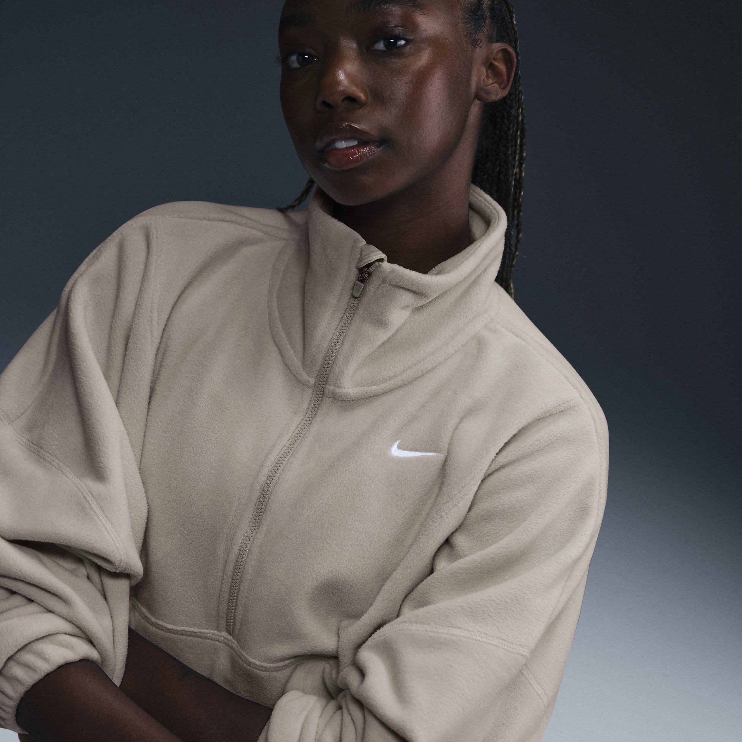 Mens Nike ONE THERMA-FIT OVERSIZED FLEECETOP MET HALFLANGE RITS VOOR DAMES