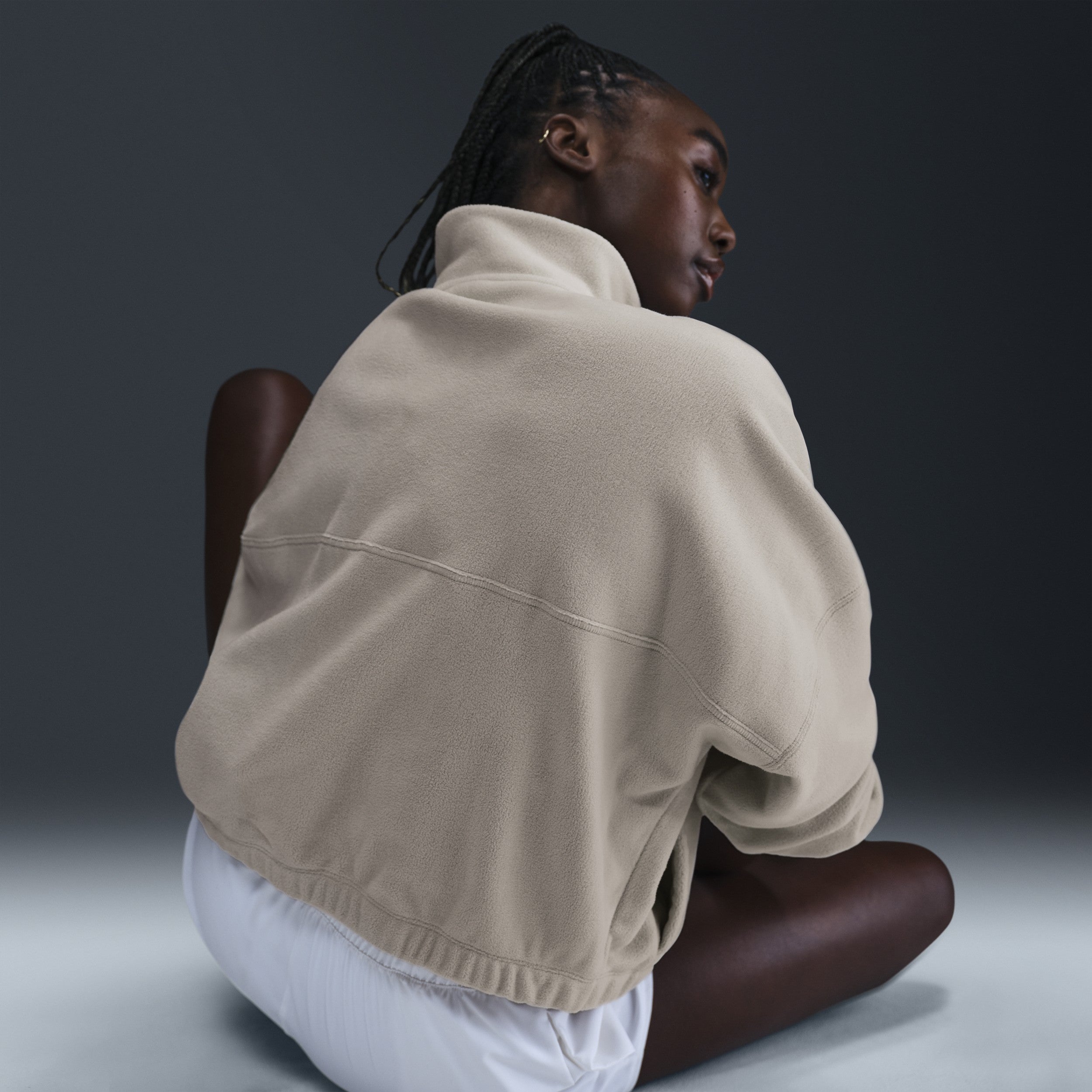 Mens Nike ONE THERMA-FIT OVERSIZED FLEECETOP MET HALFLANGE RITS VOOR DAMES