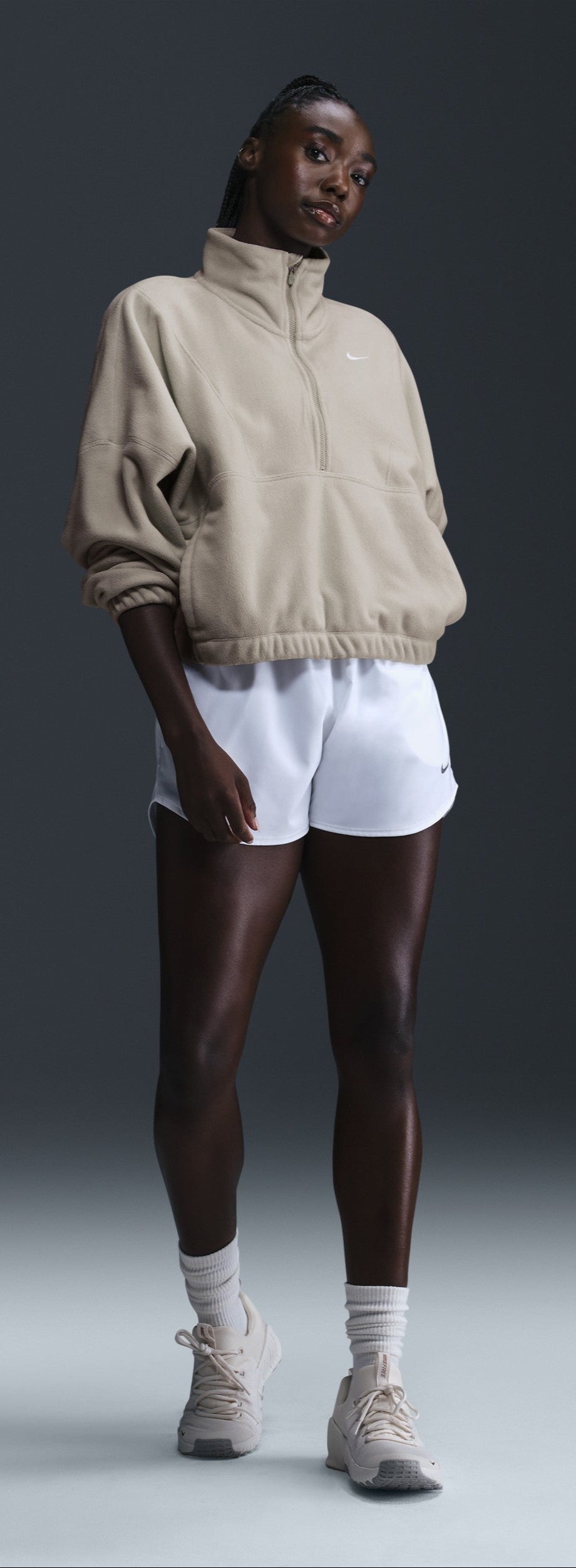 Mens Nike ONE THERMA-FIT OVERSIZED FLEECETOP MET HALFLANGE RITS VOOR DAMES