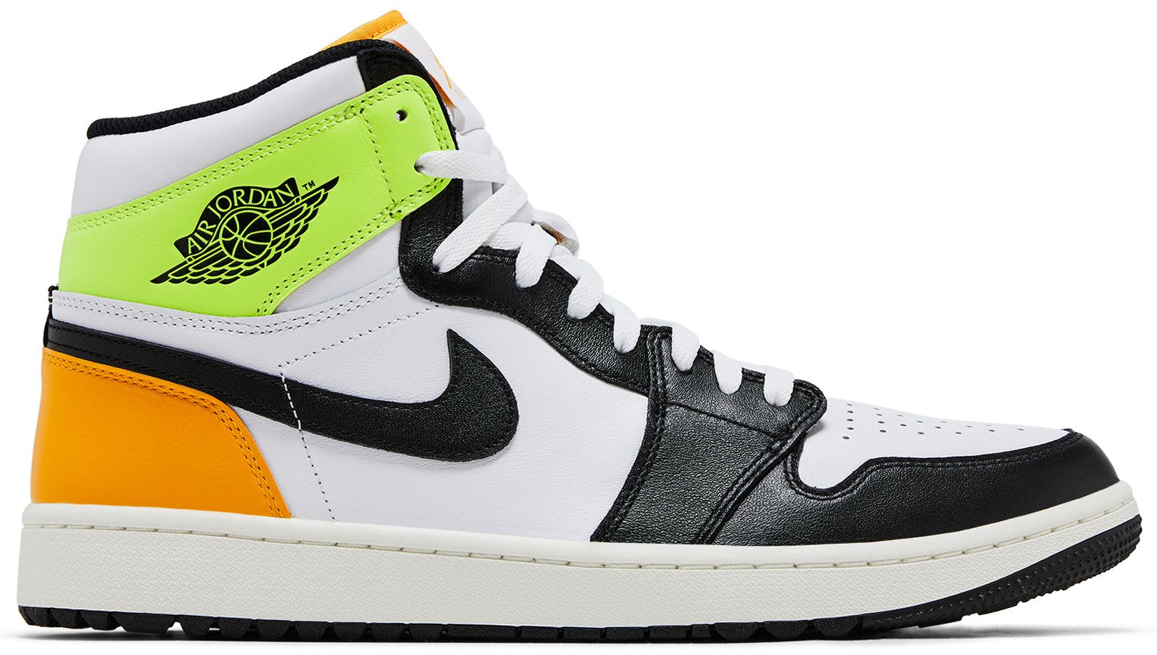 [DQ0660-105] MENS AIR JORDAN RETRO 1 HIGH GOLF 'WHITE UNIVERSITY GOLD VOLT BLACK'