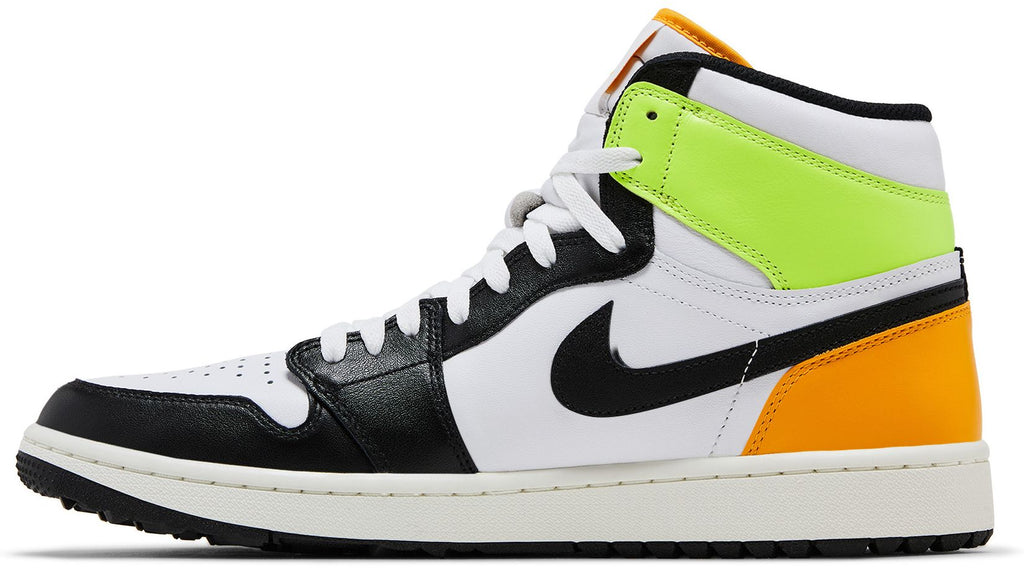 [DQ0660-105] MENS AIR JORDAN RETRO 1 HIGH GOLF 'WHITE UNIVERSITY GOLD VOLT BLACK'