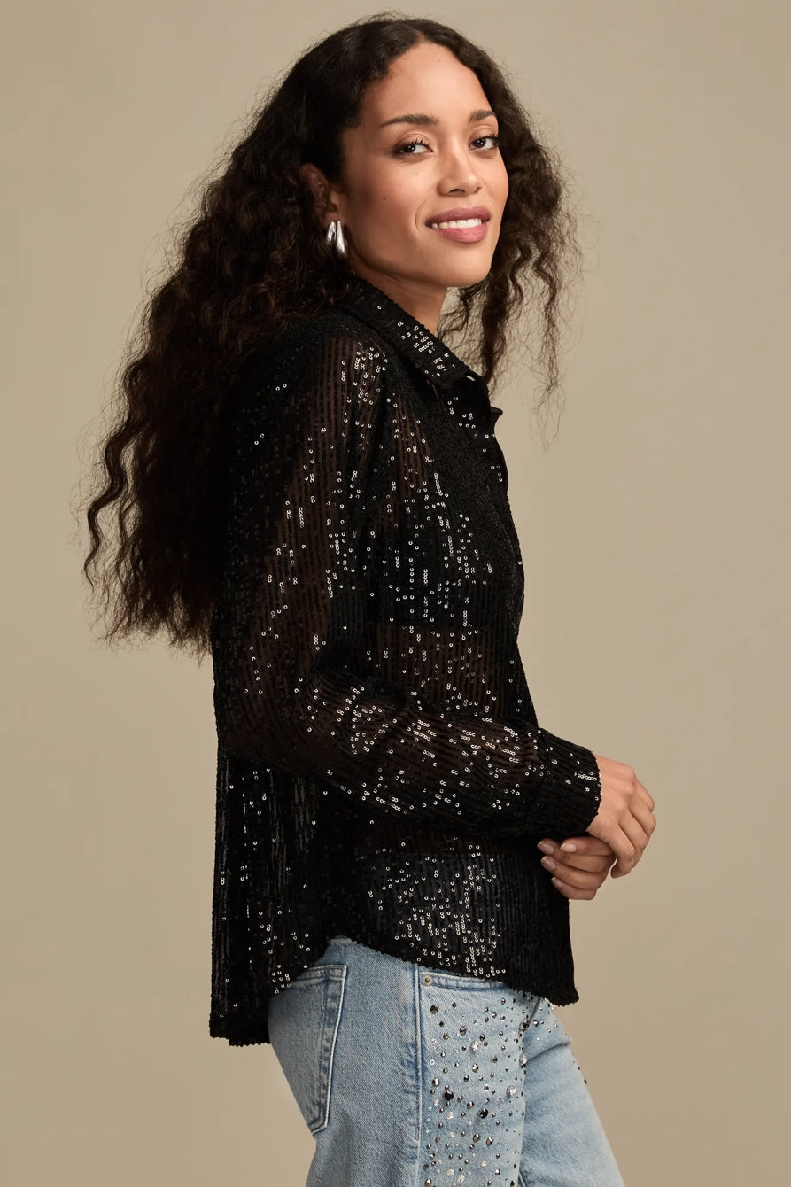 [154481-001] WOMENS LUCKY BRAND SEQUIN BUTTONDOWN SHIRT - CAVIAR