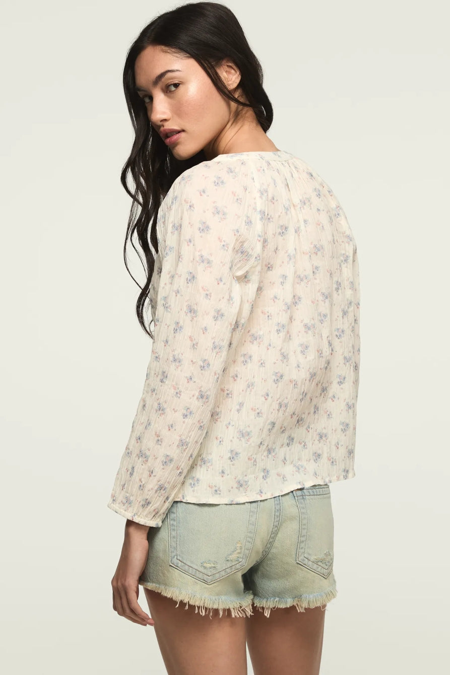 [157828-100] WOMENS LUCKY BRAND LONG SLEEVE BUTTON BLOUSE - CREAM FLORAL