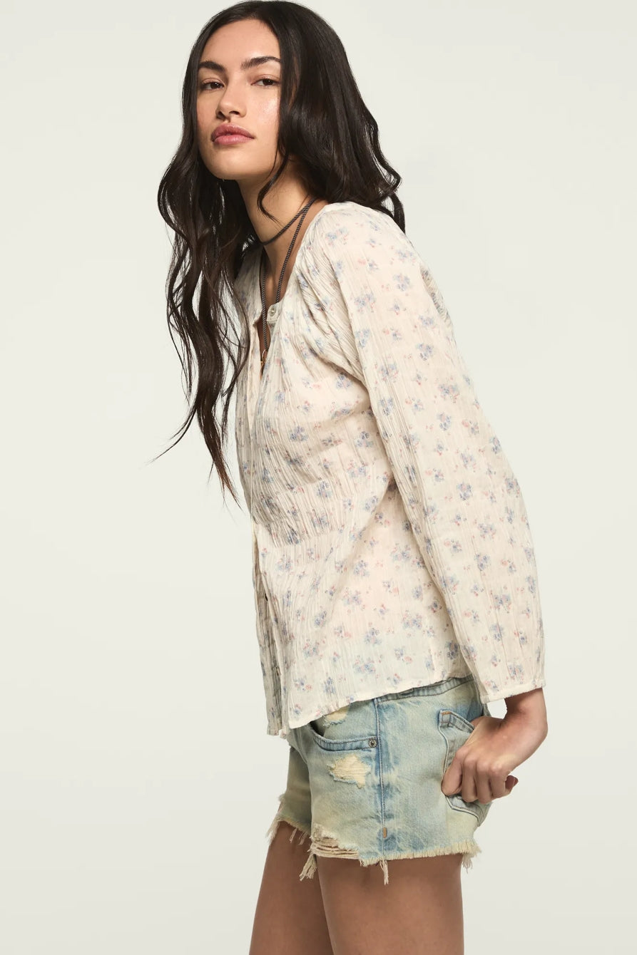 [157828-100] WOMENS LUCKY BRAND LONG SLEEVE BUTTON BLOUSE - CREAM FLORAL