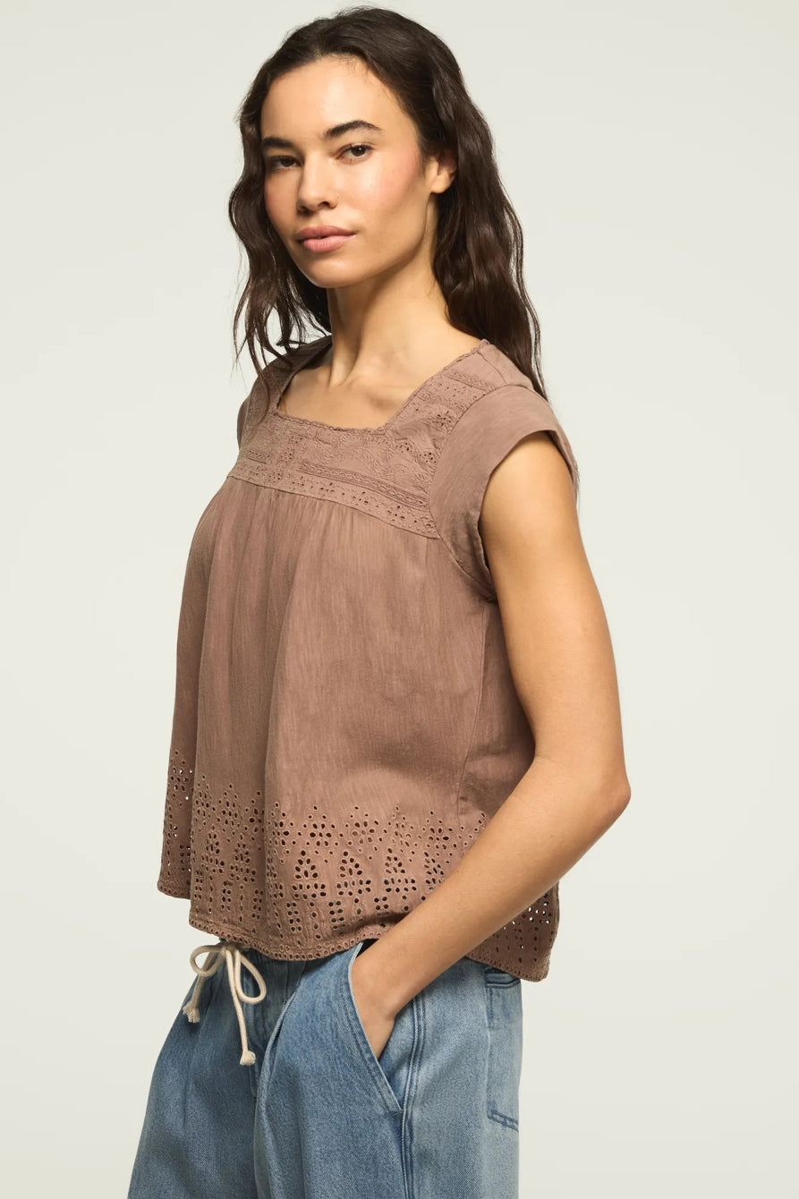 [157875-530] WOMENS LUCKY BRAND SHELL SLEEVE SQUARE NECK TOP - ETHEREA