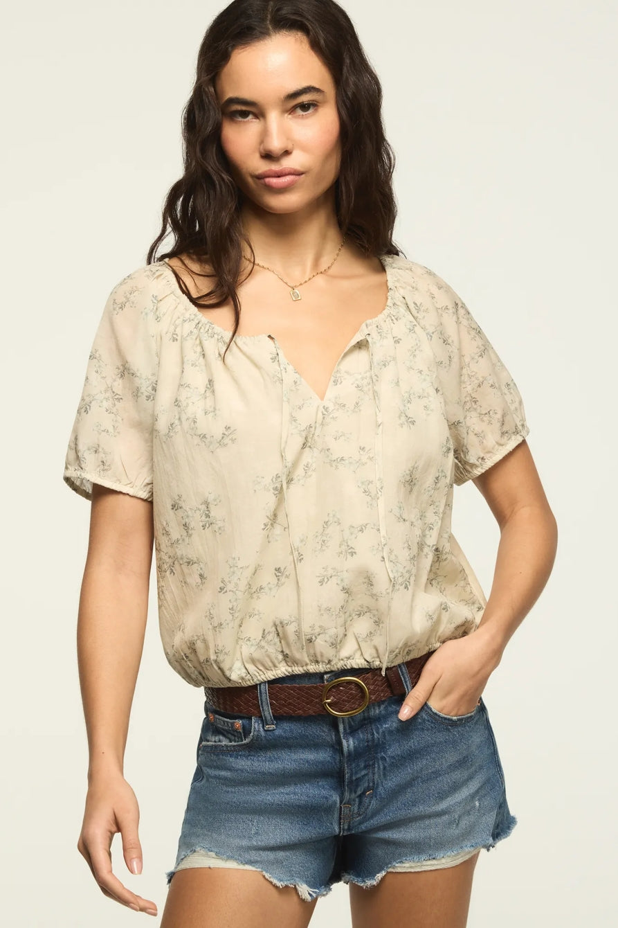 [157946-340] WOMENS LUCKY BRAND SHORT SLEEVE BUBBLE TOP - GREEN FLORAL