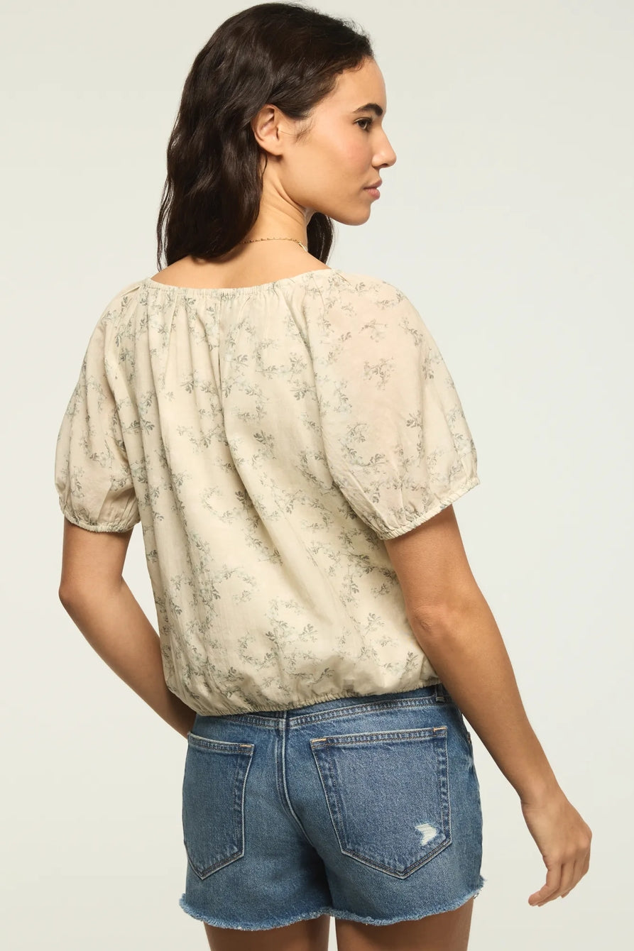 [157946-340] WOMENS LUCKY BRAND SHORT SLEEVE BUBBLE TOP - GREEN FLORAL