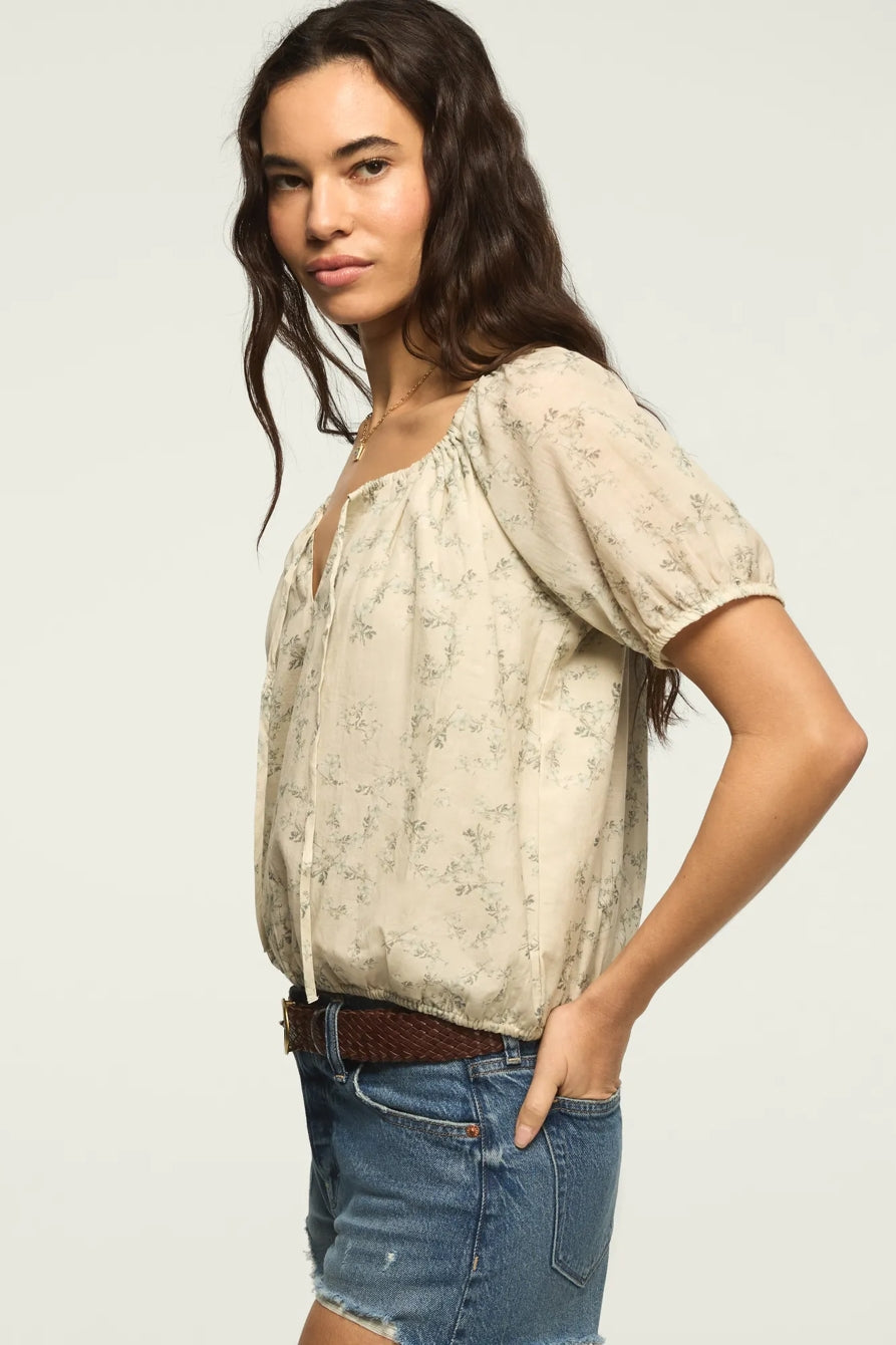 [157946-340] WOMENS LUCKY BRAND SHORT SLEEVE BUBBLE TOP - GREEN FLORAL