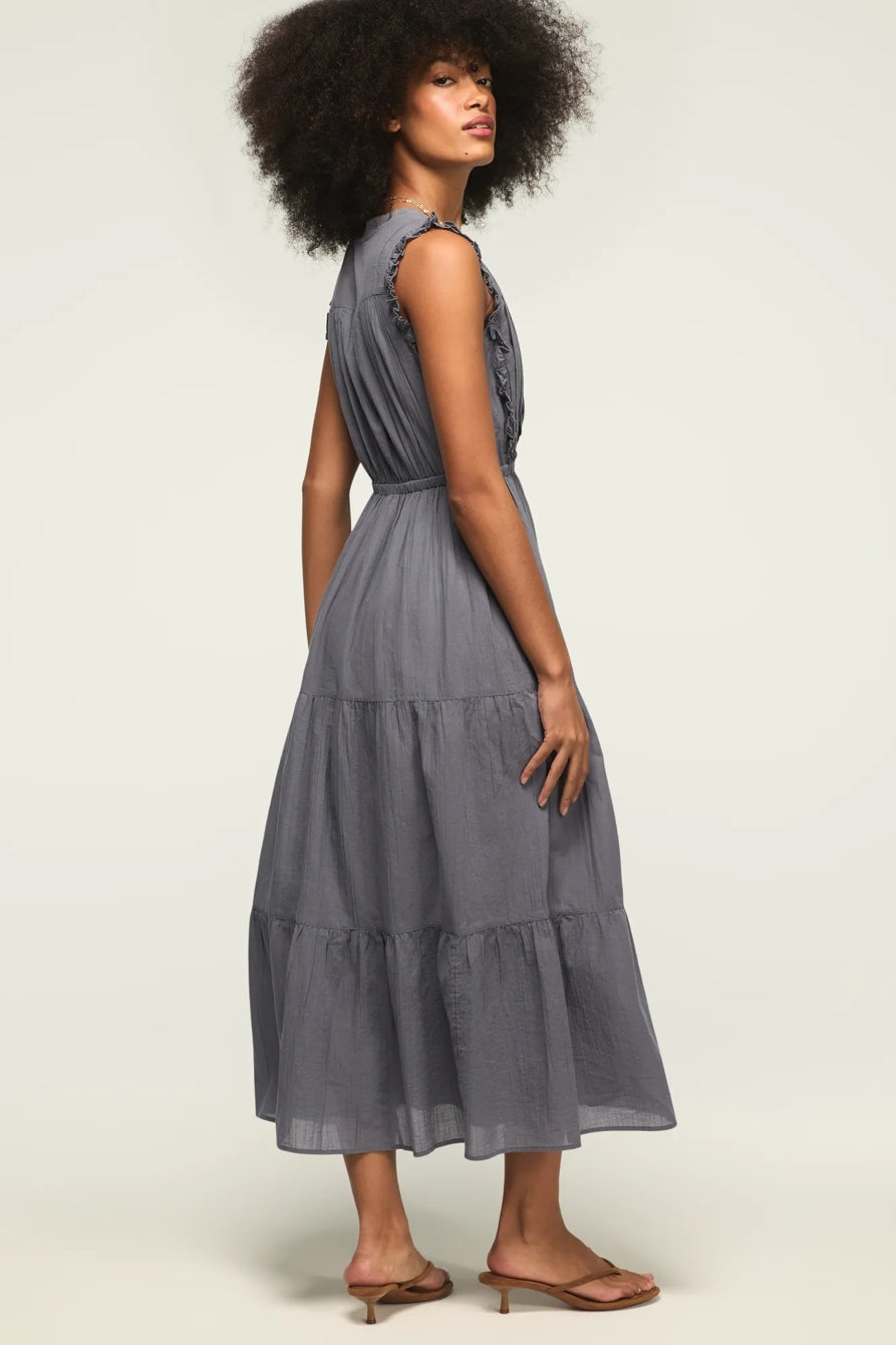 [162143-420] WOMENS LUCKY BRAND LACE TRIM TIERED MIDI DRESS - GRISAILLE