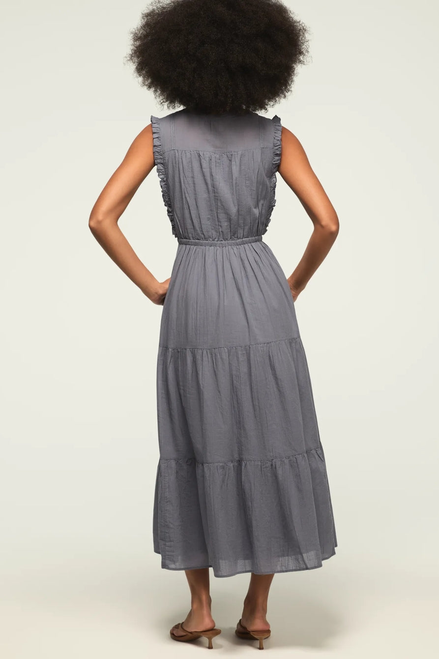 [162143-420] WOMENS LUCKY BRAND LACE TRIM TIERED MIDI DRESS - GRISAILLE