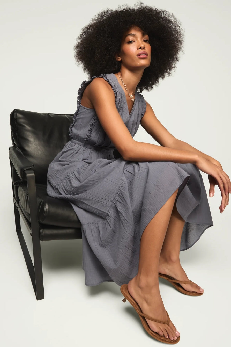 [162143-420] WOMENS LUCKY BRAND LACE TRIM TIERED MIDI DRESS - GRISAILLE