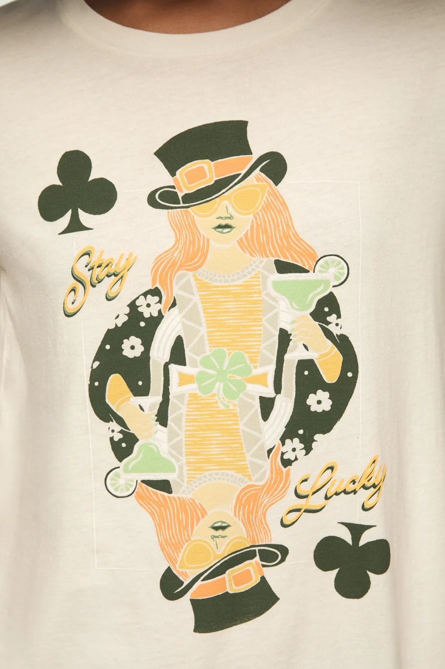 [163141-100] WOMENS LUCKY BRAND STAY LUCKY CARD CLASSIC CREW - GARDENIA