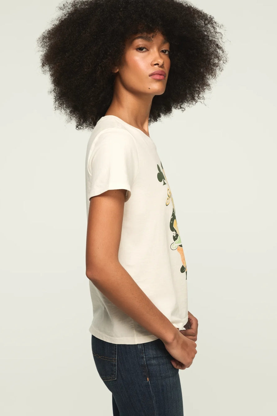 [163141-100] WOMENS LUCKY BRAND STAY LUCKY CARD CLASSIC CREW - GARDENIA