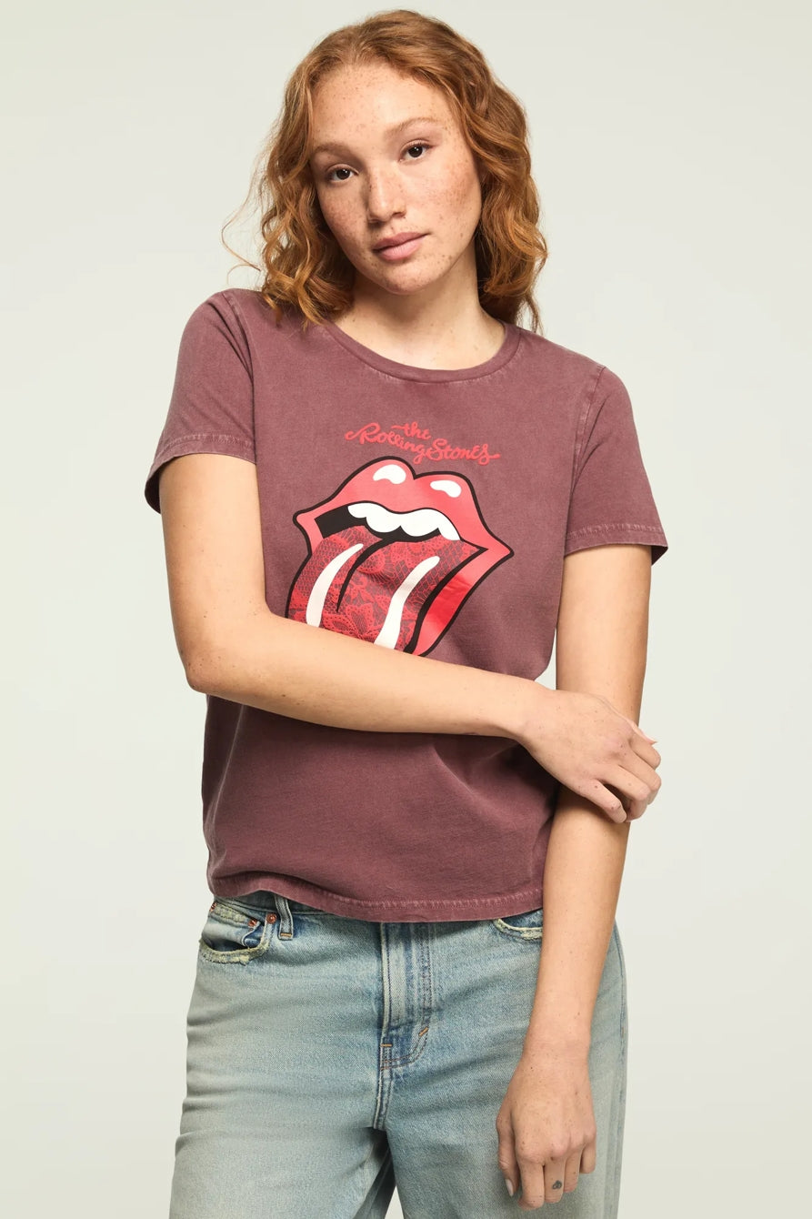 [163156-600] WOMENS LUCKY BRAND ROLLING STONES LACE LIPS CLASSIC CREW