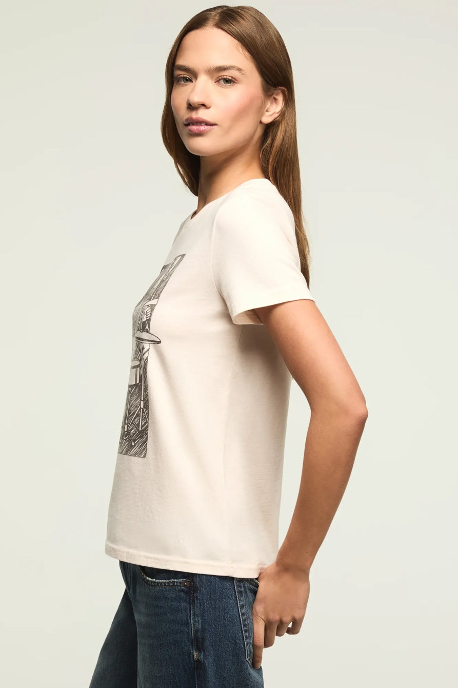[163158-100] WOMENS LUCKY BRAND DRUMMER QUEEN CLASSIC CREW - VANILLA CREAM