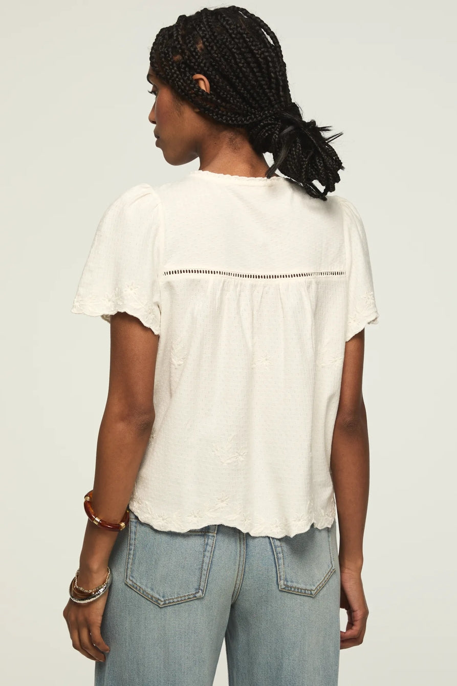 [167312-110] WOMENS LUCKY BRAND VERTICAL TRIMMED SHELL TEE - WHISPER WHITE