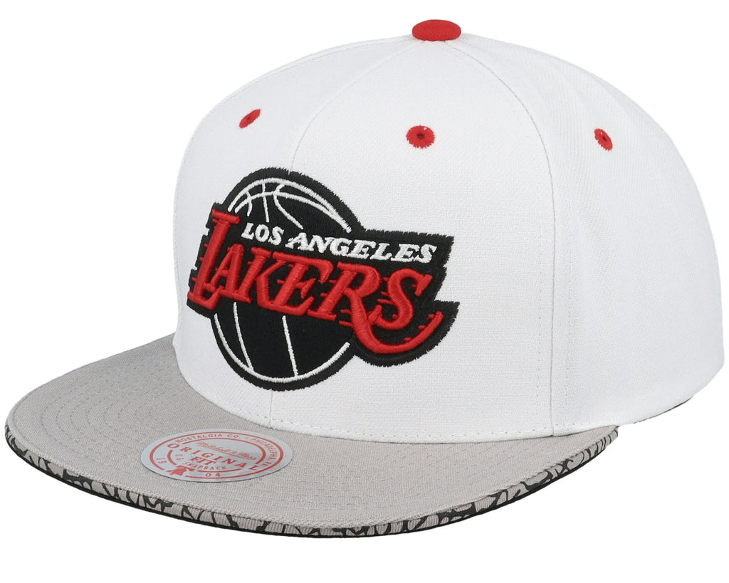 MENS MITCHELL & NESS NBA THREE COLLECTION SNAPBACK LAKERS - WHITE-SILVER
