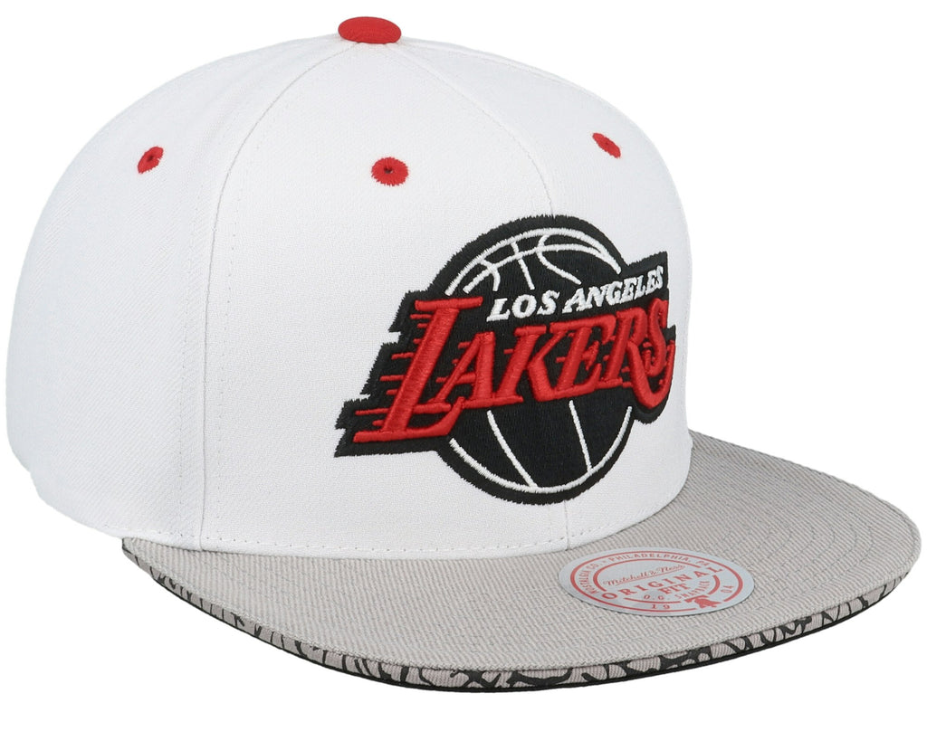 MENS MITCHELL & NESS NBA THREE COLLECTION SNAPBACK LAKERS - WHITE-SILVER
