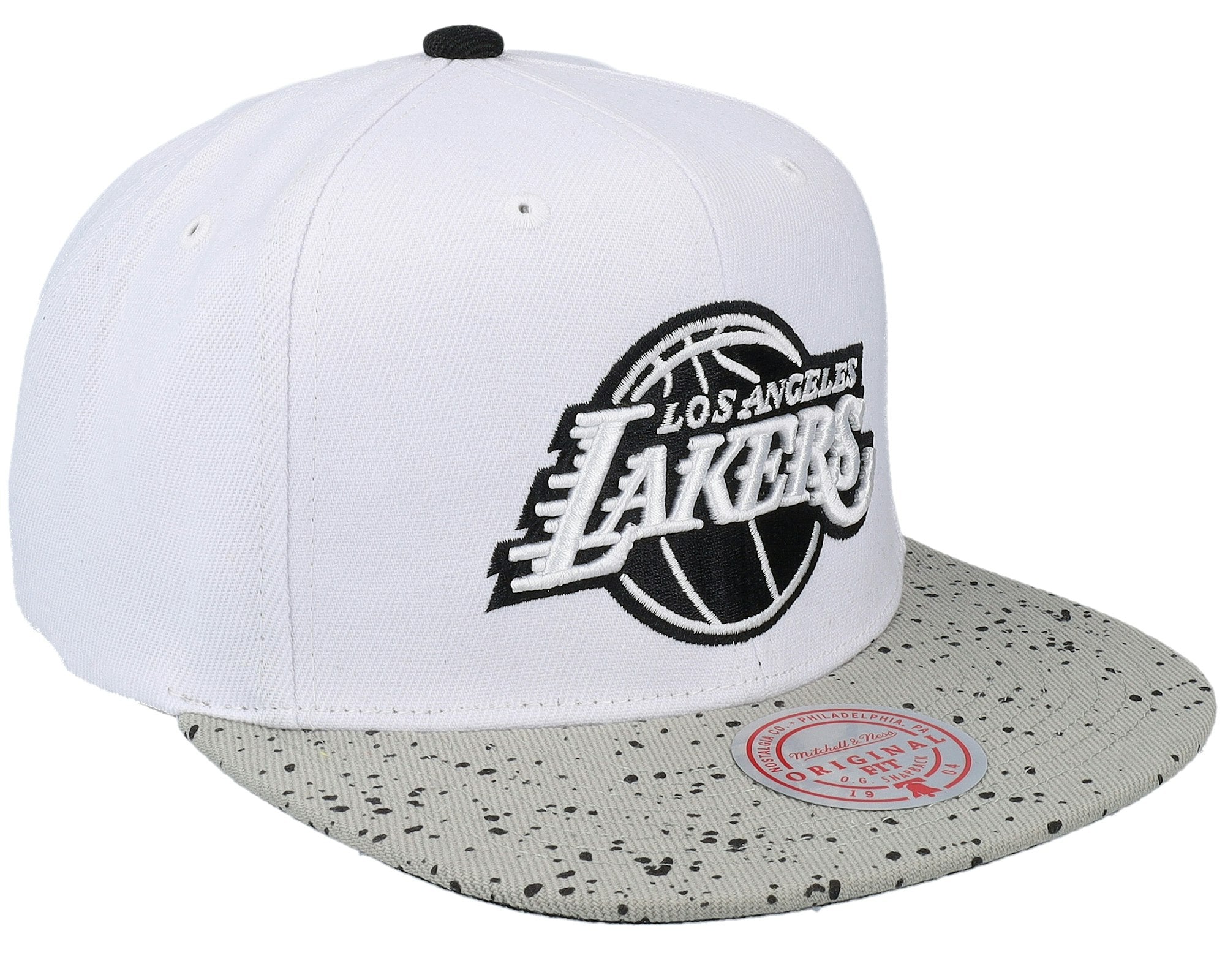 MENS MITCHELL & NESS NBA CEMENT TOP SNAPBACK LAKERS - WHITE-SILVER