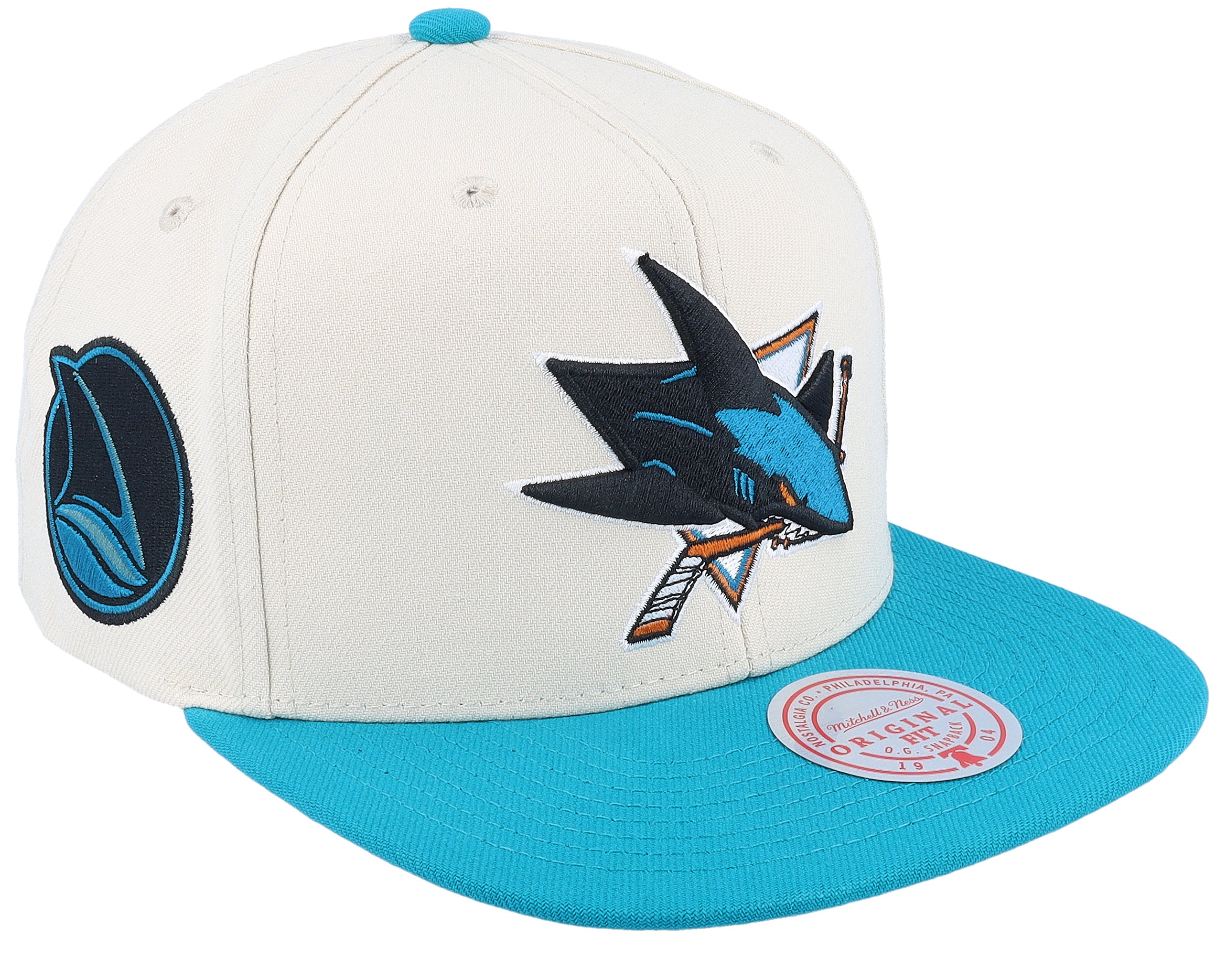 Mens Mitchell & Ness NHL VINTAGE OFF-WHITE SNAPBACK SHARKS