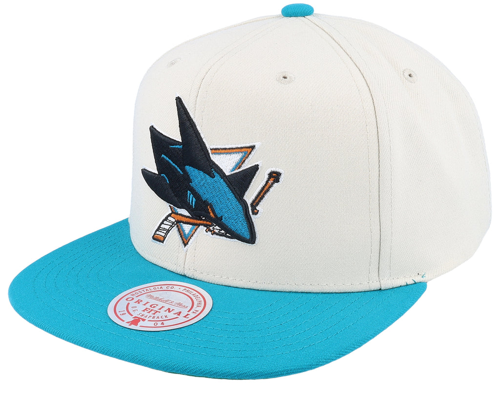 Mens Mitchell & Ness NHL VINTAGE OFF-WHITE SNAPBACK SHARKS