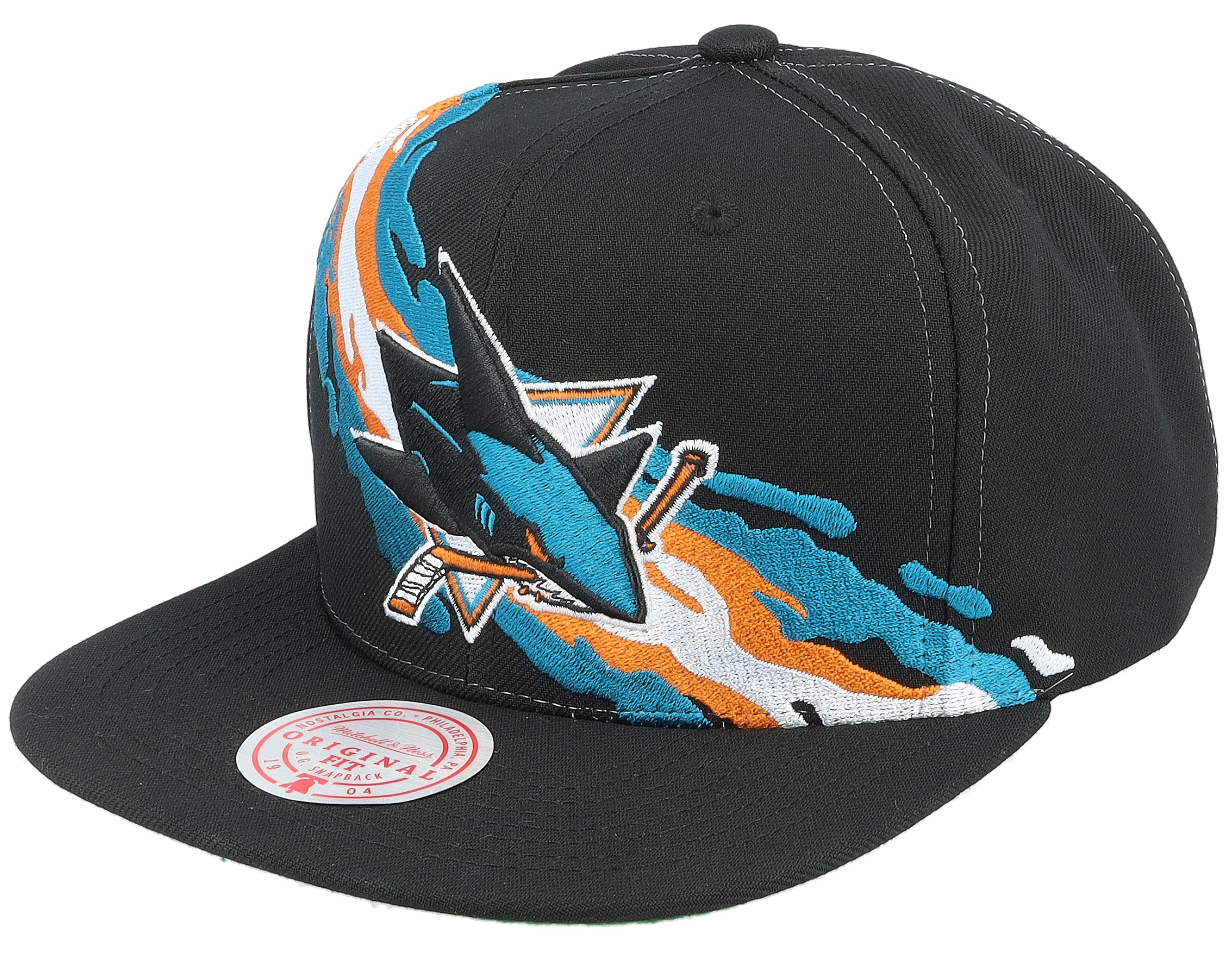 Mens Mitchell & Ness NHL VINTAGE PAINTBRUSH SNAPBACK SHARKS