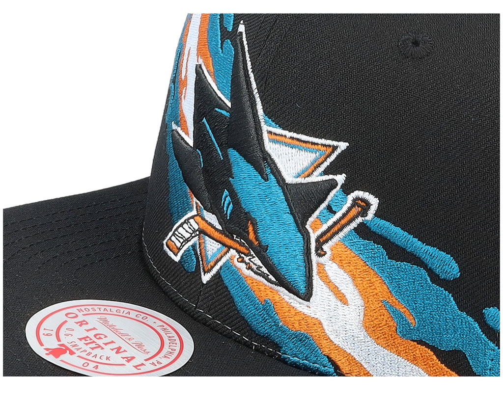 Mens Mitchell & Ness NHL VINTAGE PAINTBRUSH SNAPBACK SHARKS