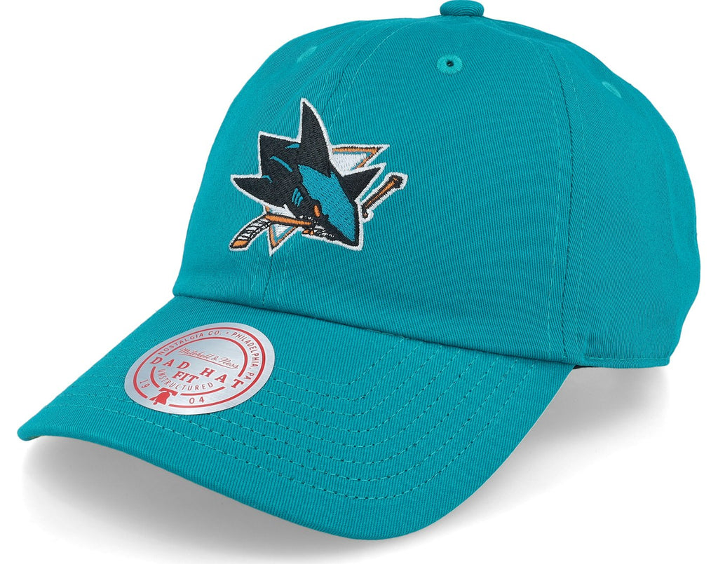 MENS MITCHELL & NESS NHL TEAM GROUND 2.0 DAD STRAPBACK SHARKS - TEAL