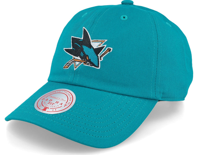 MENS MITCHELL & NESS NHL TEAM GROUND 2.0 DAD STRAPBACK SHARKS - TEAL