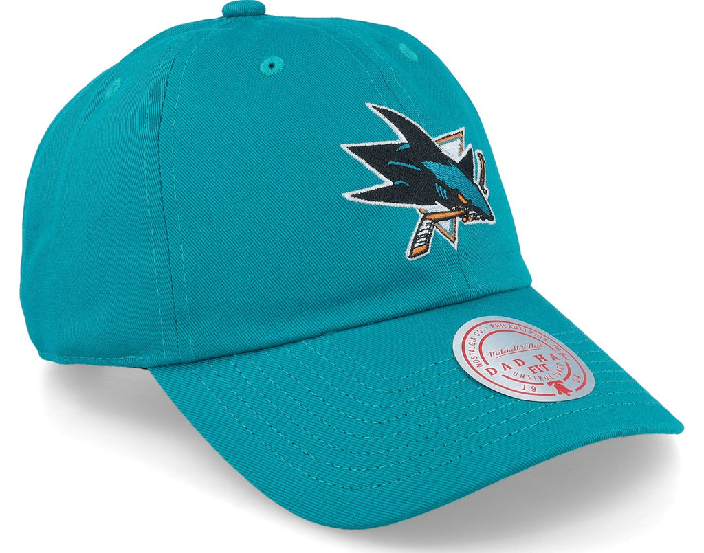 MENS MITCHELL & NESS NHL TEAM GROUND 2.0 DAD STRAPBACK SHARKS - TEAL