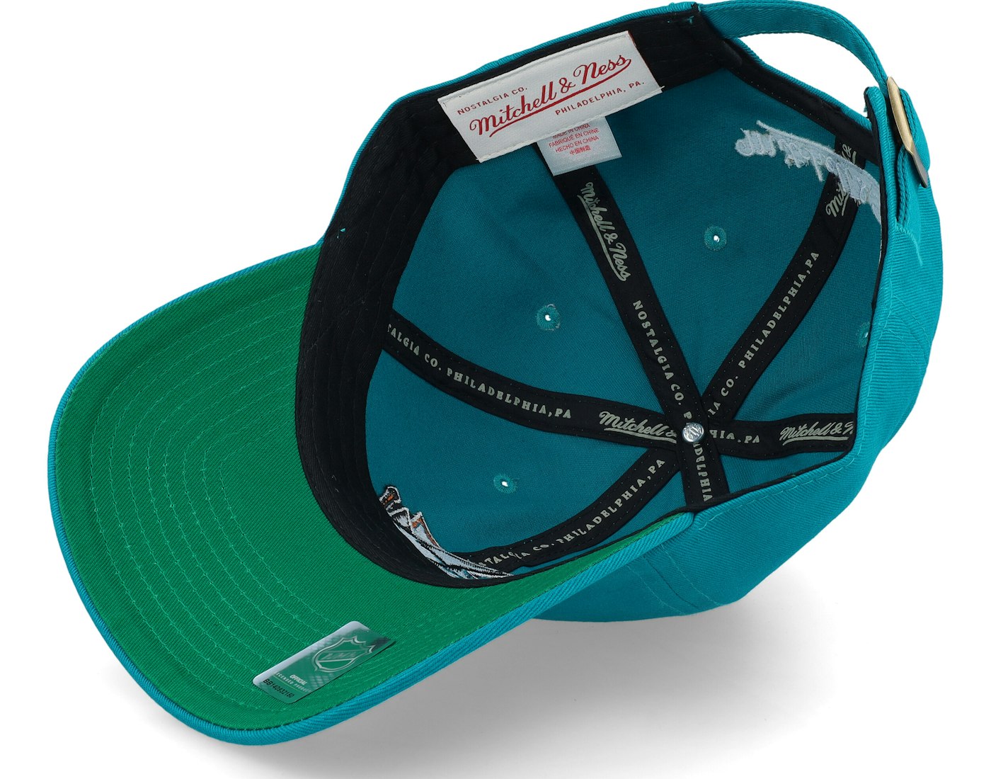 MENS MITCHELL & NESS NHL TEAM GROUND 2.0 DAD STRAPBACK SHARKS - TEAL