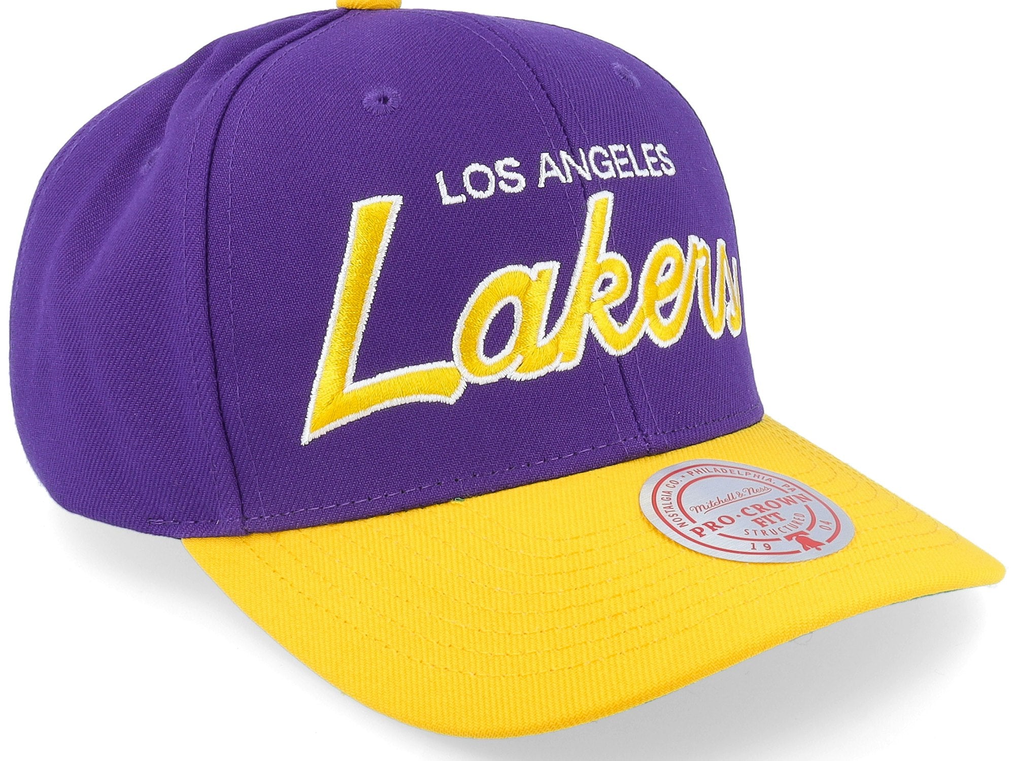 Mens MITCHELL & NESS NBA TEAM SCRIPT 2.0 PRO SNAPBACK HWC LAKERS