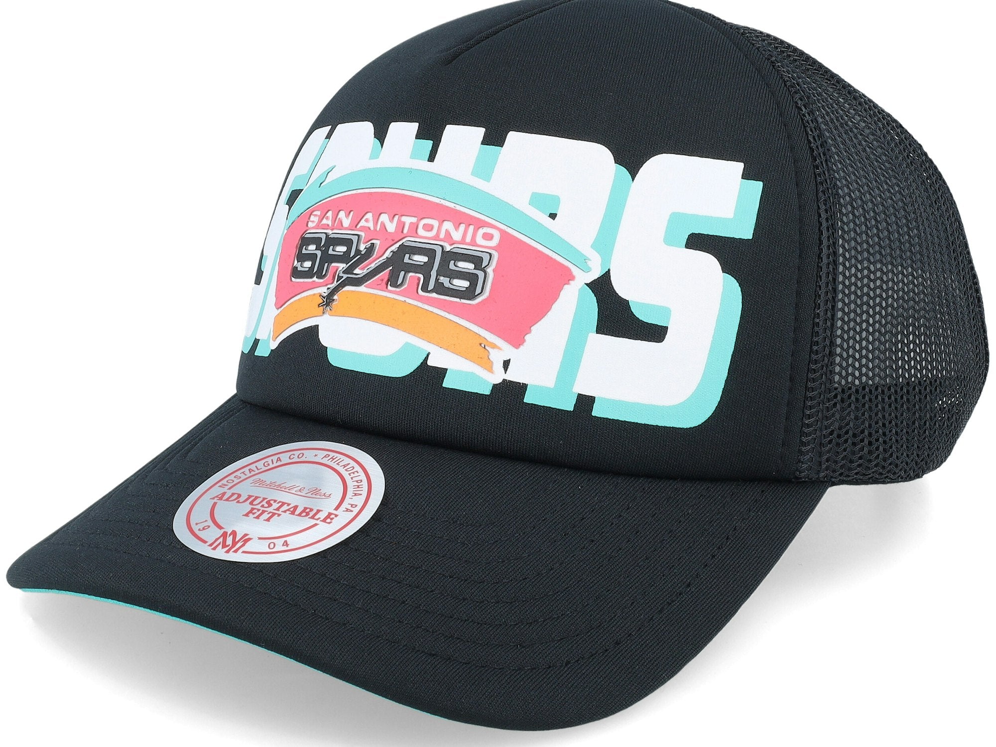 Mens MITCHELL & NESS NBA BILLBOARD TRUCKER SNAPBACK HWC SPURS