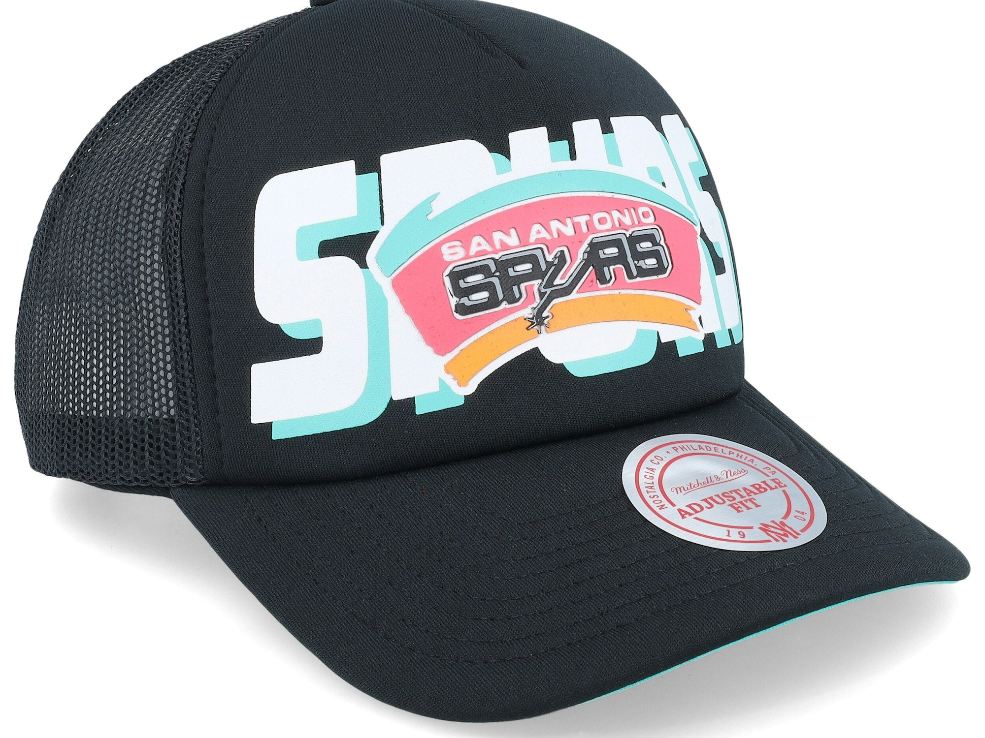 Mens MITCHELL & NESS NBA BILLBOARD TRUCKER SNAPBACK HWC SPURS